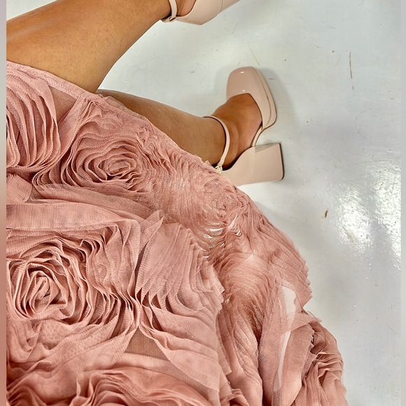 NWOT ASOS LUXE bandeau corsetted 3 D floral mini skater dress in pink - Picture 9 of 9